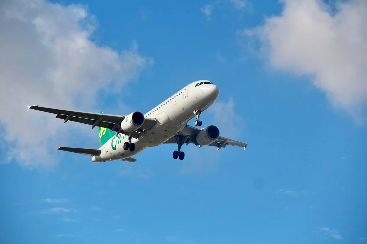 Avion de ligne en vol dans un ciel bleu